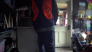 sagger handyman dick slip and baggy boxers reveal butt plug while fixing freezer
